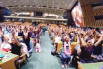 indoor yoga session at united nations, UN general assembly, international day of yoga 2019 indoor yoga session held at un general assembly, Rajnath singh